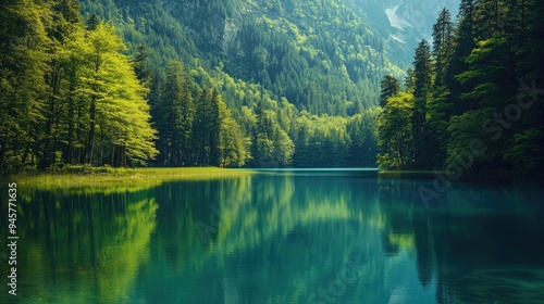 A tranquil lake surrounded by untouched nature, reflecting the importance of preserving our environment for future generations.