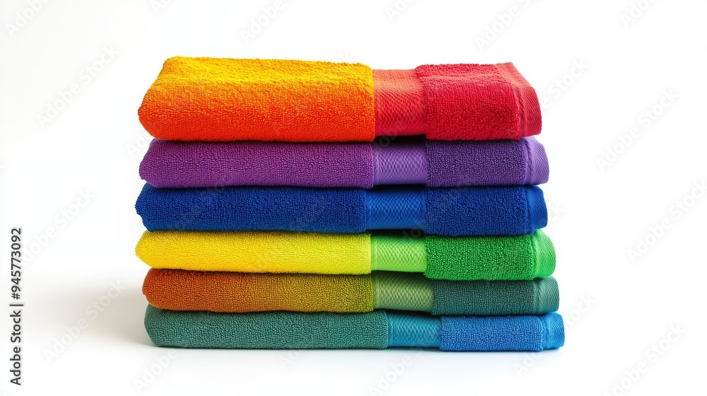 Stack of multi-colored towels on a white background, isolated Stack of multi-colored towels on a white background, isolated
