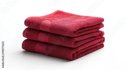 Stack of dark red towels on a white background, isolated