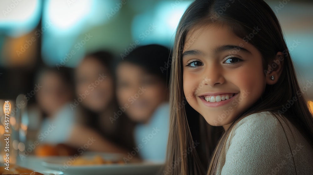 Smiling Girl Portrait: Happy Child at Family Dinner Smiling Girl Portrait: Happy Child at Family Dinner