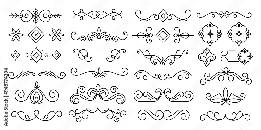 A collection of intricate black decorative designs A collection of intricate black decorative designs