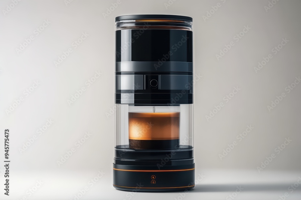 A sleek, modern coffee maker with a glass chamber, perfect for brewing delicious coffee at home or in the office.