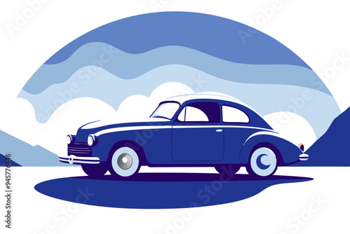 Vintage Car Illustration: Classic Design on a White Background