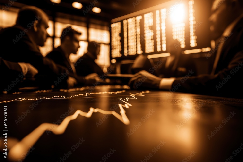 Business professionals analyzing data trends in a modern financial environment, highlighting collaboration in decision-making. Business professionals analyzing data trends in a modern financial environment, highlighting collaboration in decision-making.