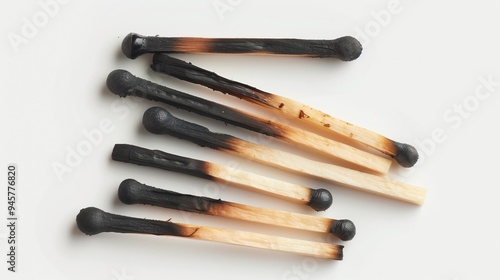 Burnt matches on a white background, isolated