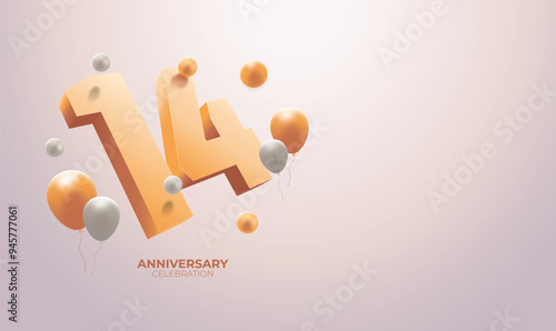 Customizable 14th Anniversary Birthday Banner Template with Copy Space – Realistic Design
