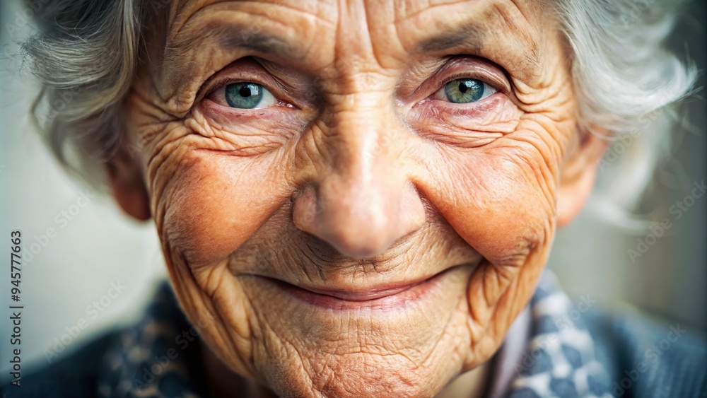 Warm, age-lined skin creases from a lifetime of smiles, while gentle, compassionate eyes sparkle with wisdom and love. Warm, age-lined skin creases from a lifetime of smiles, while gentle, compassionate eyes sparkle with wisdom and love.