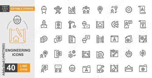 Wallpaper Mural Engineering icon set. Planning, architect, assistance and more line icon. Torontodigital.ca