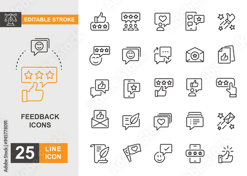 Feedback icon set. Like, smile, rating and more line icon.