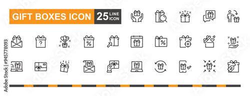 Gift box icon set. Suprise, give, coupon and more line icon.