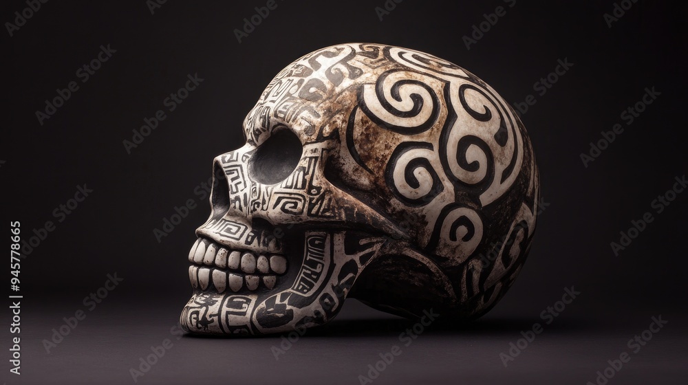 Ornate Skull with Intricate Swirl and Geometric Designs Ornate Skull with Intricate Swirl and Geometric Designs