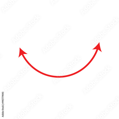 Dual semi circle arrow. Semicircular curved thin long double ended arrow on background .