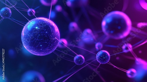 Wallpaper Mural Abstract Purple and Blue Glowing Spheres Connected by Lines - Futuristic Network Concept Torontodigital.ca