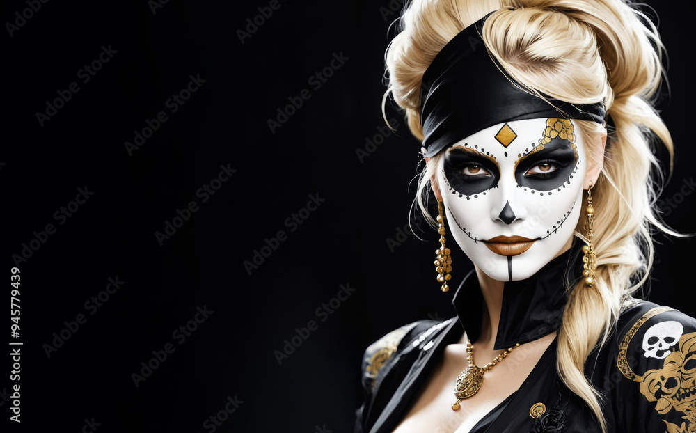 oil painting illustration of Close-up portrait woman with skull face make up. Dia de Muertos oil painting illustration of Close-up portrait woman with skull face make up. Dia de Muertos