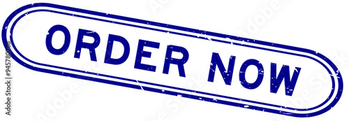 Grunge blue order now word rubber seal stamp on white background