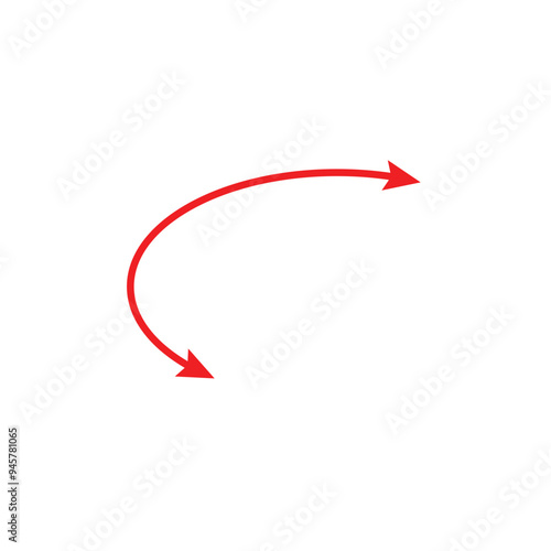Dual semi circle arrow. Semicircular curved thin long double ended arrow on background .