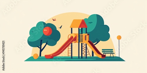 Playground in the park illustration for poster or wallpaper