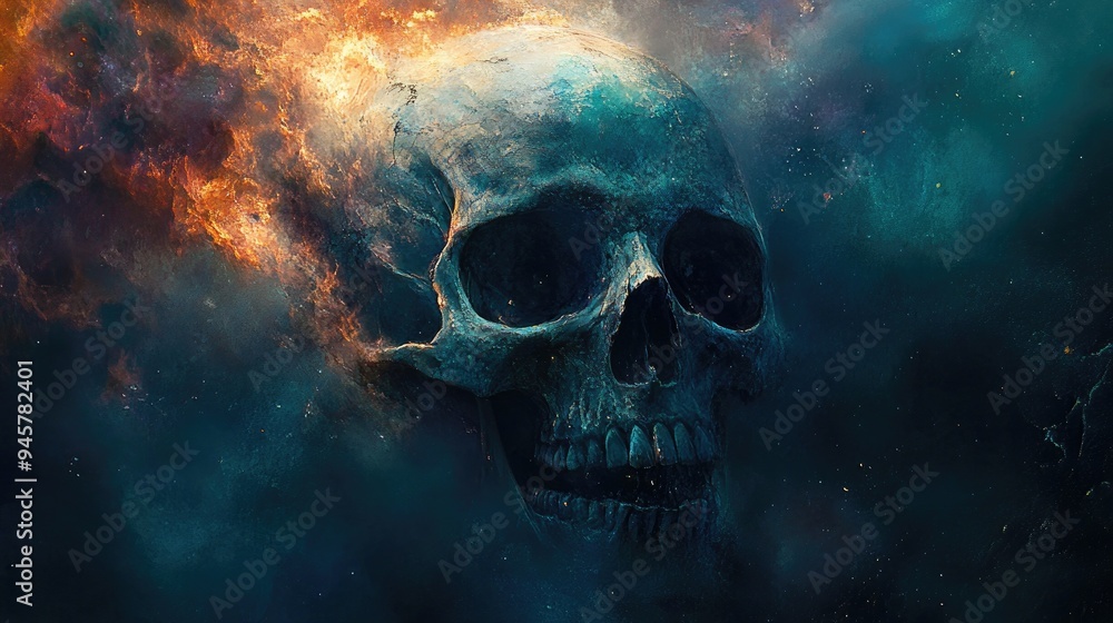 A Skull Engulfed in Fiery Cosmic Dust A Skull Engulfed in Fiery Cosmic Dust