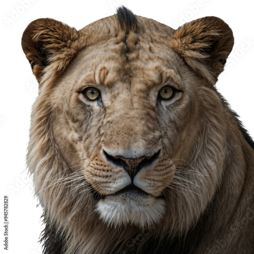 front view of lion head isolated on transparent background