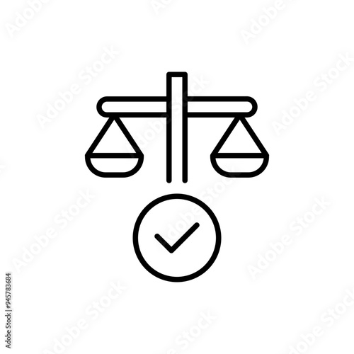 Justice scale outline icons, minimalist vector illustration ,simple transparent graphic element .Isolated on white background
