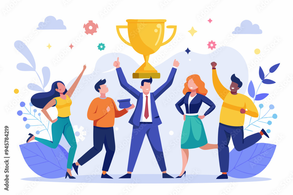 Team achievement, teamwork collaborate work together to achieve business goal, winning award or success, partnership or cooperate concept, business team people celebrate help carry big winner trophy
Team achievement, teamwork collaborate work together to achieve business goal, winning award or success, partnership or cooperate concept, business team people celebrate help carry big winner trophy