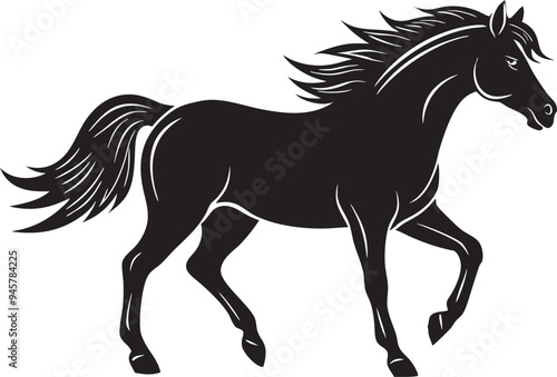 A horse walking silhouette vector on white background.