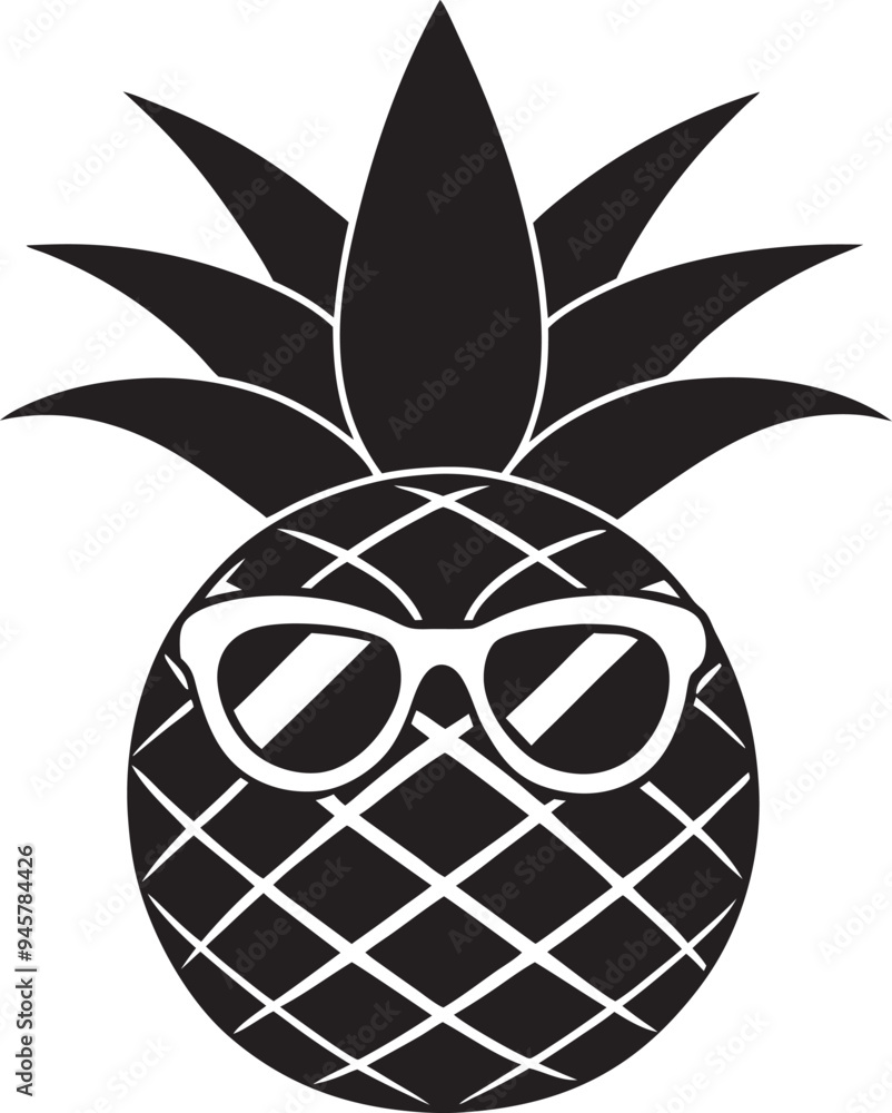 Cute cartoon pineapple silhouette with sunglass isolated on white. Summer vacation concept. Tropical Pineapple fruit Clipart. Cute cartoon pineapple silhouette with sunglass isolated on white. Summer vacation concept. Tropical Pineapple fruit Clipart.