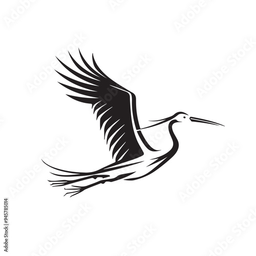 Flying stork logo black and white style Image Vector isolated on white background photo