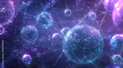 Abstract Purple and Blue Spheres Connected by Glowing Lines - Digital Art Background