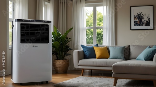 portable air conditioner or mobile air cooler in living room.generative.ai