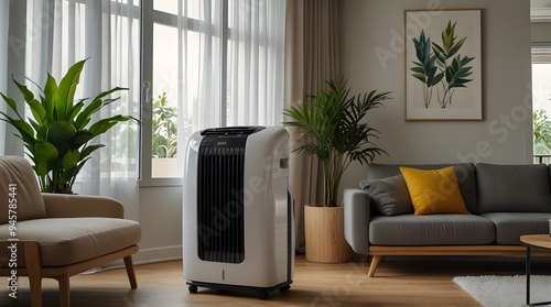 portable air conditioner or mobile air cooler in living room.generative.ai