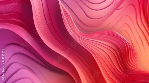 A vibrant abstract design featuring undulating waves in various shades of red and pink, characterized by a layered and fluid pattern that conveys movement and dynamism. photo