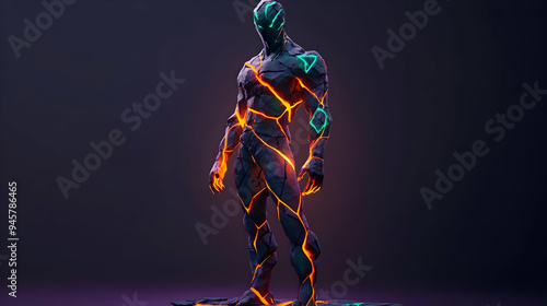 Stone Figure with Glowing Lines -  A Digital Art Creation photo