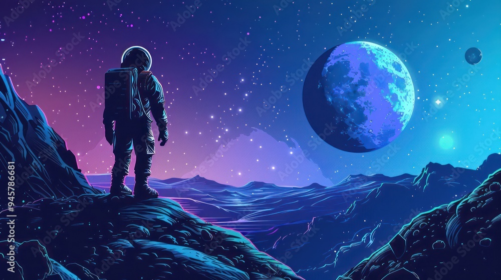 Naklejka premium Astronaut on a Distant Planet