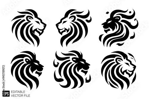 Wallpaper Mural set of lion head graphic design vector clip art black and white silhouette templates Torontodigital.ca
