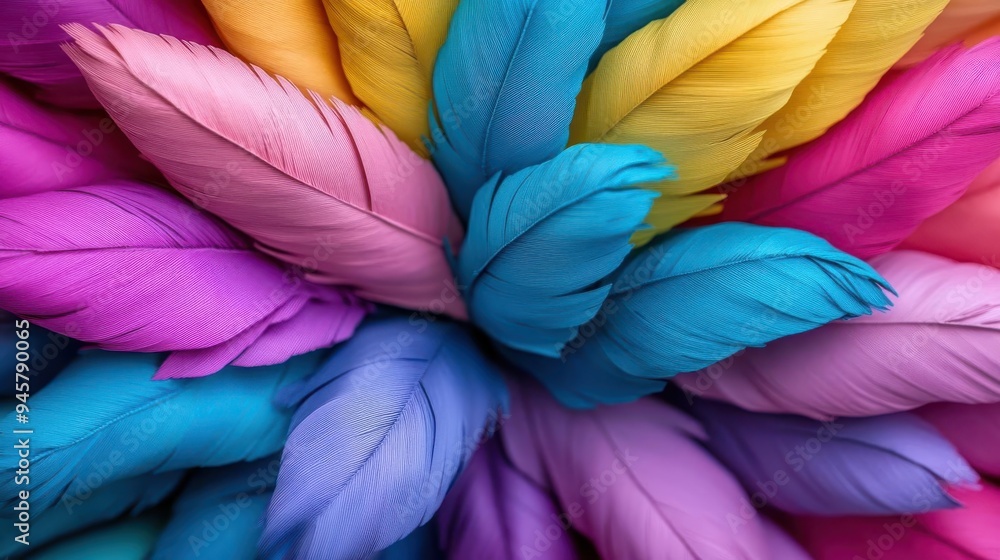 Vibrant and colorful feathers arranged artistically, showcasing a stunning blend of hues that adds a playful touch to any design. Vibrant and colorful feathers arranged artistically, showcasing a stunning blend of hues that adds a playful touch to any design.