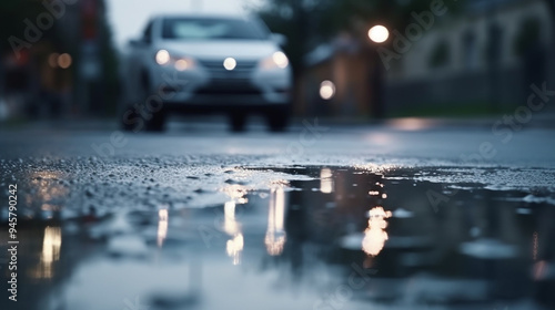 Wallpaper Mural Raindrops Falling on Puddles on Road with Blur Torontodigital.ca