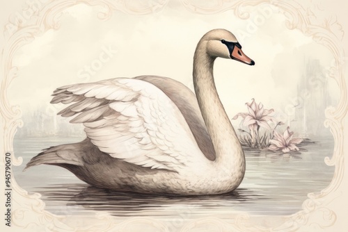 Fototapeta Naklejka Na Ścianę i Meble -  Illustration of swan animal bird wildlife.
