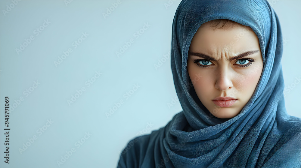 A Woman in a Headscarf with a Frown A Woman in a Headscarf with a Frown