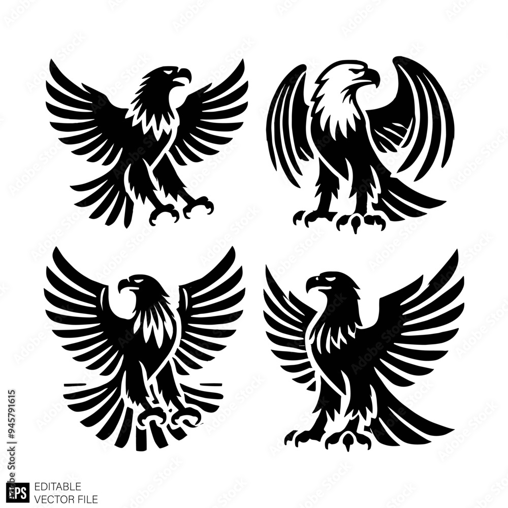 Obraz premium set of eagle graphic design vector clip art black and white silhouette templates
