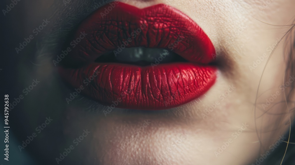 Close-up of luscious red lips with intricate texture and a slightly parted expression, capturing a moment of intrigue and allure. Close-up of luscious red lips with intricate texture and a slightly parted expression, capturing a moment of intrigue and allure.