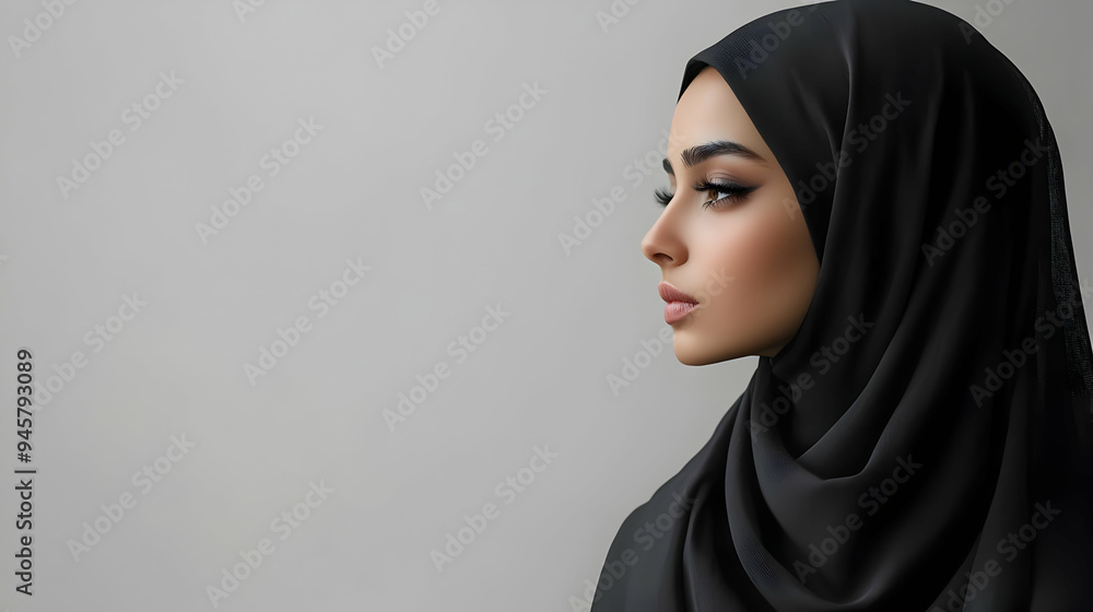 Elegant Woman Wearing a Black Hijab, a Symbol of Faith and Modesty Elegant Woman Wearing a Black Hijab, a Symbol of Faith and Modesty