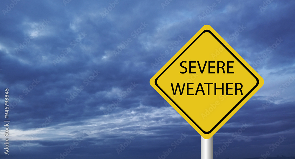 Digital sign on the highway stating that Use Be Cautioned in Severe Weather. Digital sign on the highway stating that Use Be Cautioned in Severe Weather.