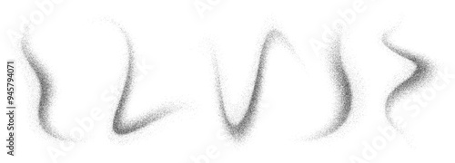 Noise grain wave sprays and sand dust or paint brush abstract lines, vector airbrush waves. Paint or graffiti ink spray with grain noise texture or grunge black dots and grainy dust sand particles