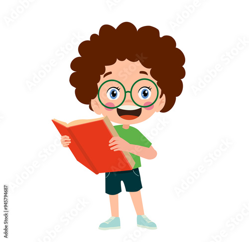 Cute Little boy reading book