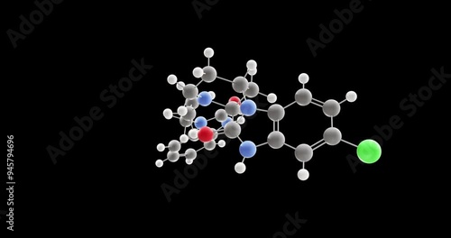 Domperidone molecule, rotating 3D model of dopamine antagonist, looped video on a black background photo