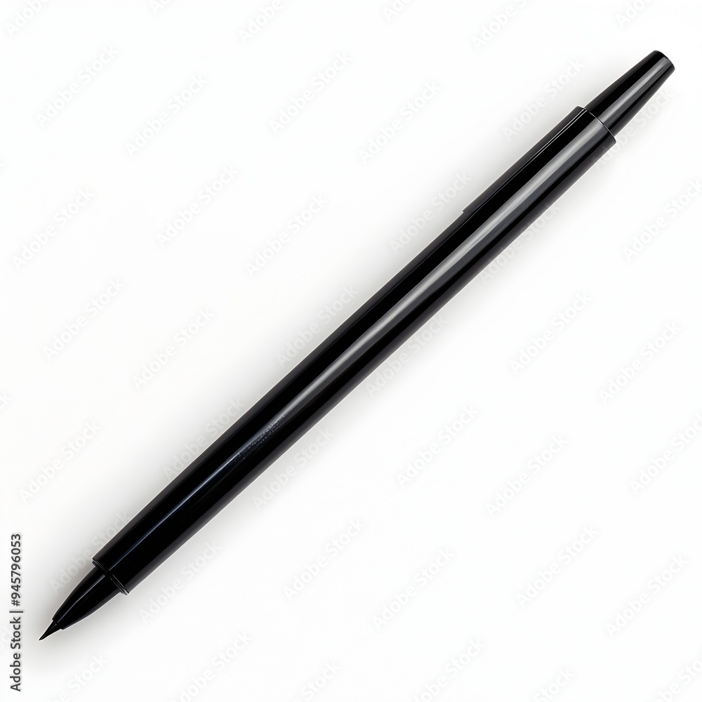 Close up of a sleek black marker on a clean white background Close up of a sleek black marker on a clean white background
