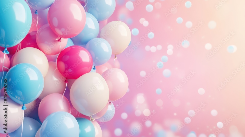Pastel Pink, Blue, and White Balloons with Bokeh Background - Celebration and Party Decor Pastel Pink, Blue, and White Balloons with Bokeh Background - Celebration and Party Decor