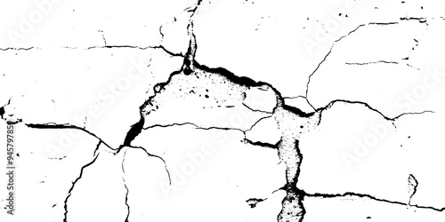  Isolated cleft pattern brush for grunge destruction design.  cracked white paint on a white background.