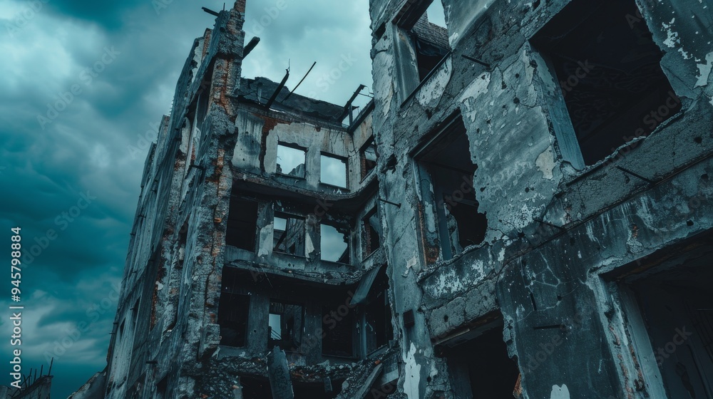 A haunting close-up of a modern building's remains, symbolizing loss, resilience, the passage of time, the fragility of civilization, and the enduring power of nature. A haunting close-up of a modern building's remains, symbolizing loss, resilience, the passage of time, the fragility of civilization, and the enduring power of nature.